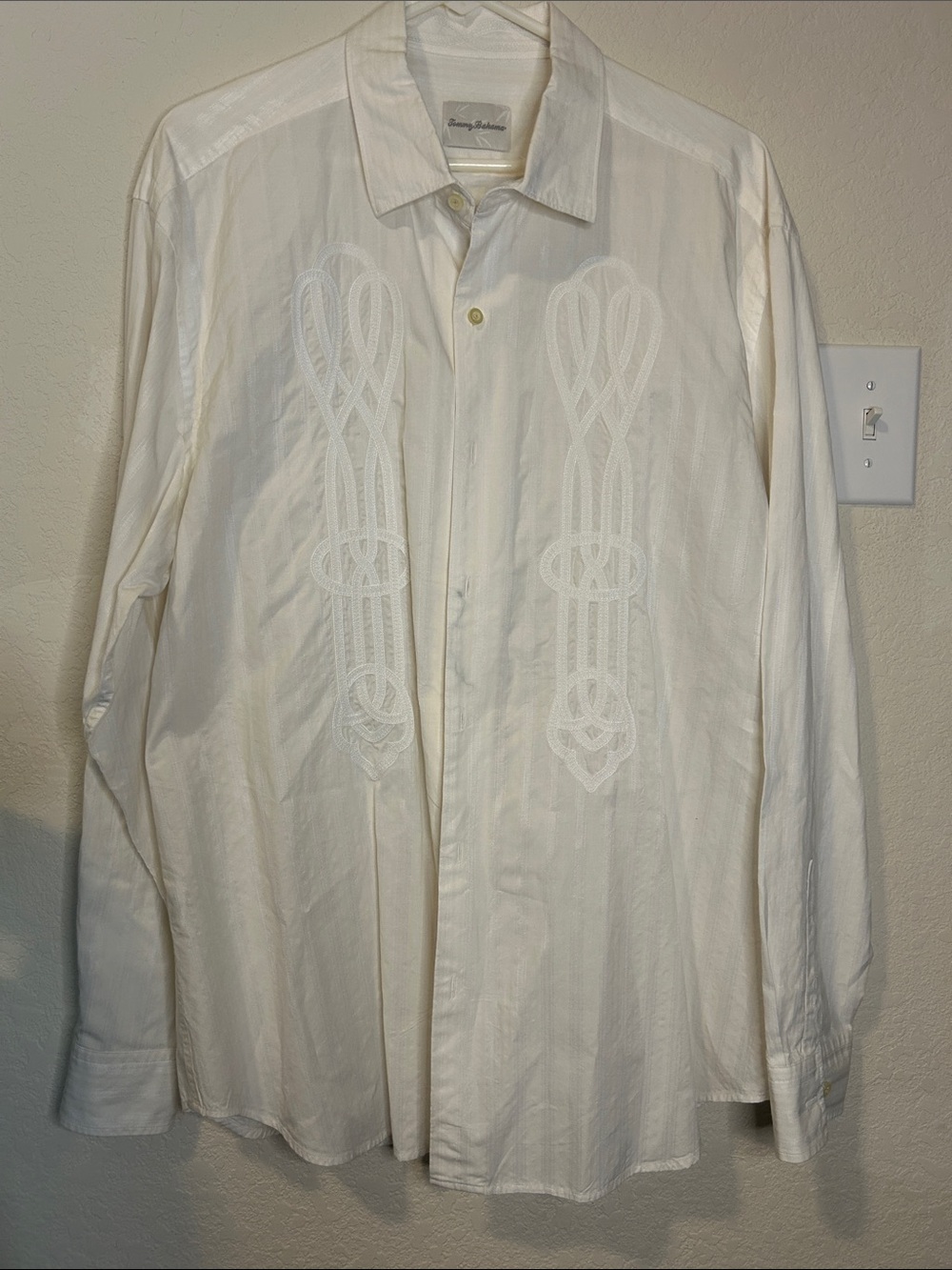 Tommy Bahama Ivory Embroidered Cuban-Front Men’s Shirt
